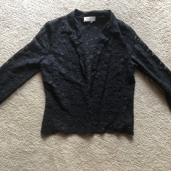 EXPRESS Long Sleeve Deep V Black Lace Blouse Med - Picture 1 of 2